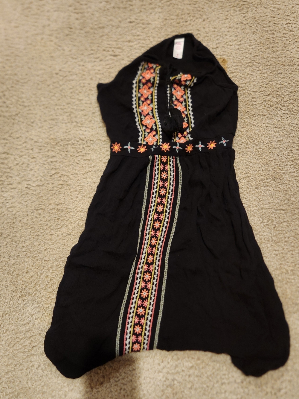 Justice Black Dress with Orange & Pink Floral Embroidery